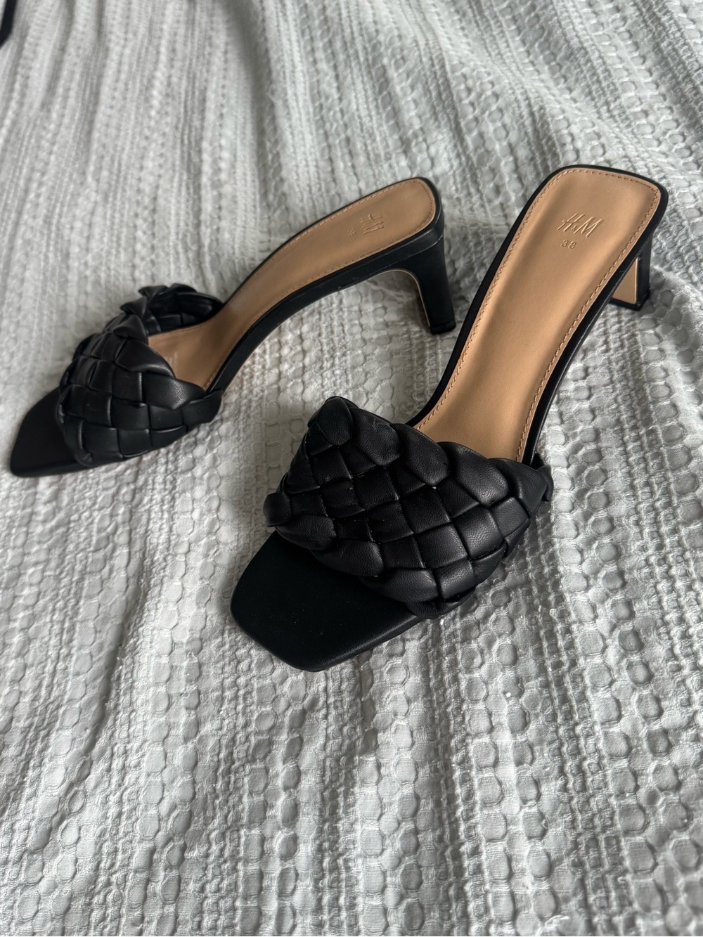 H&M Black Braided Slide Heels, size 7